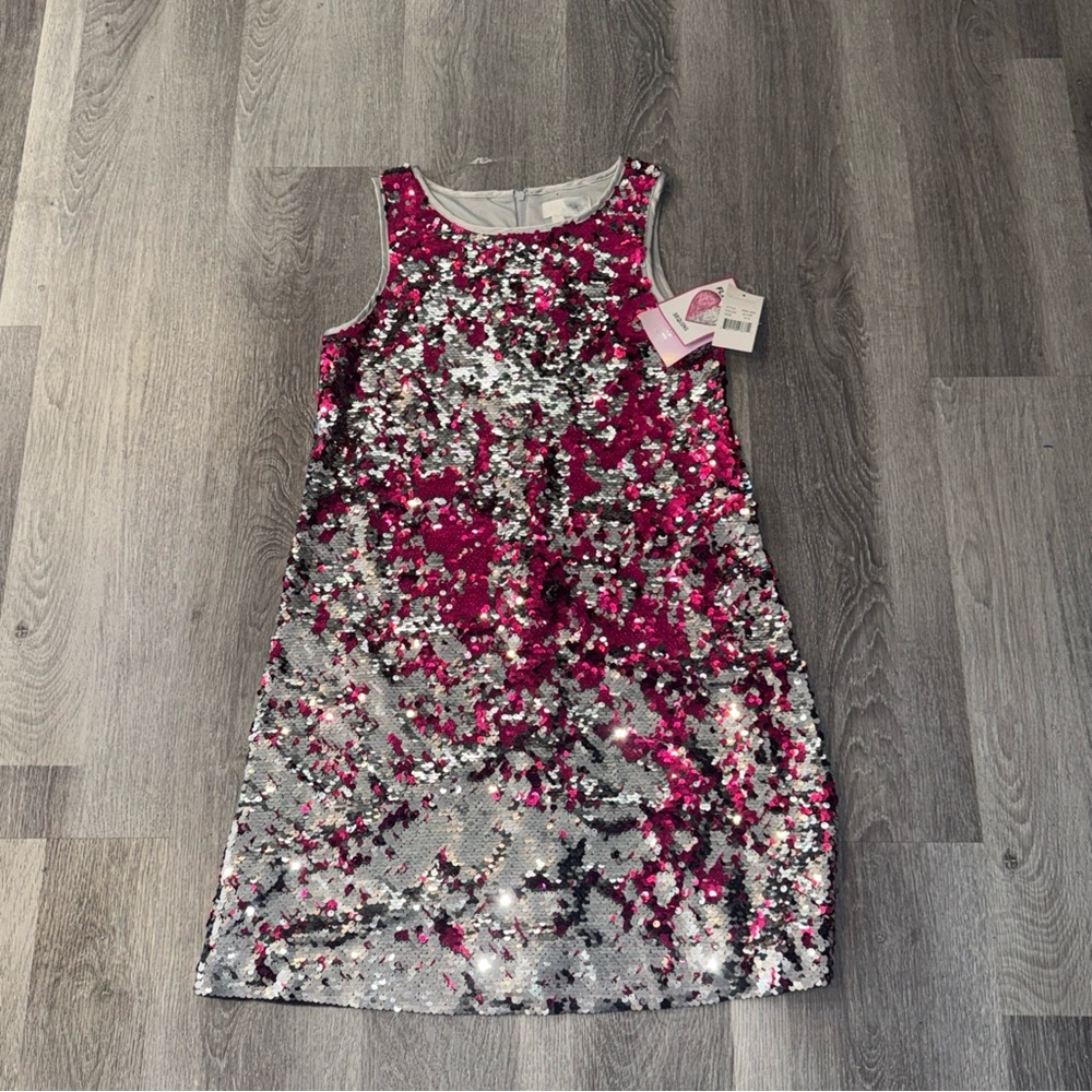 Glittery Kids Formal Dress - Fuchsia and Silver